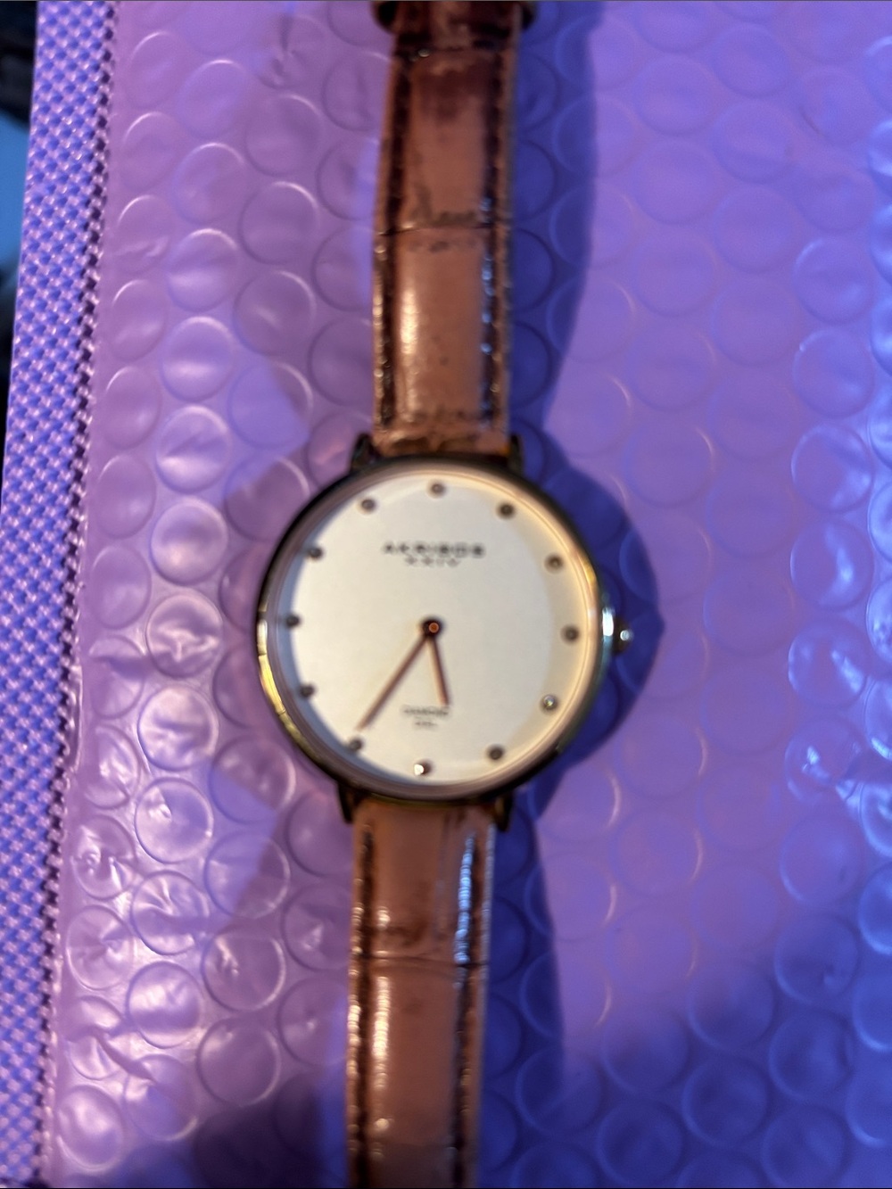 Akribos XXIV Rose Gold Case with Brown Leather Strap Minimalist Watch